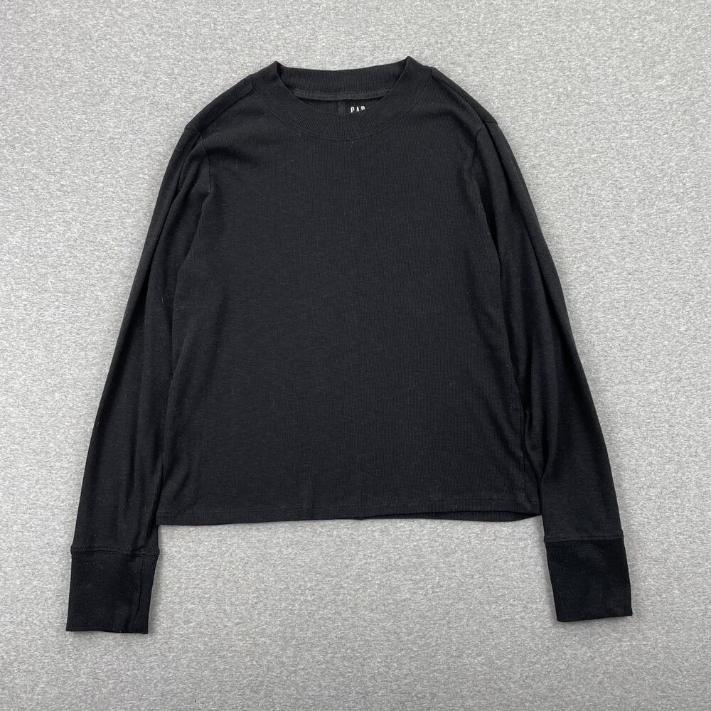 GAP Womens Essential Rib Mockneck T-Shirt Size LP Black Long Sleeve Top